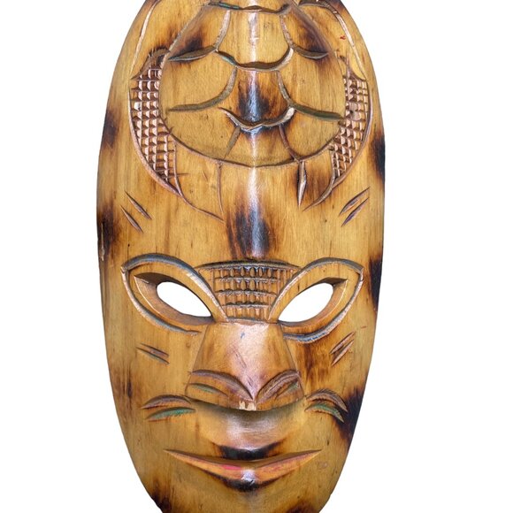 Fijian Tiki Vtg Wooden Tribal Mask Lot of 2 Hand Carved Wall Art - Picture 2 of 12